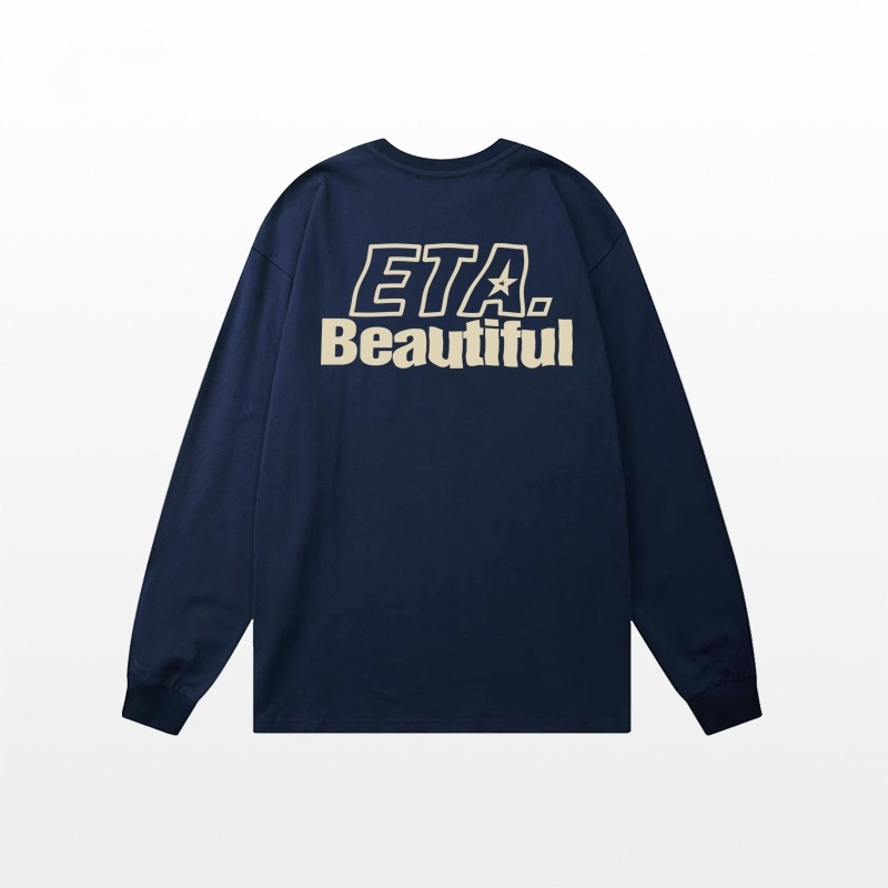 Muški dugi rukav T-shirt s otiskom slova u kineskom stilu, 100% pamuk, za proleće i jesen