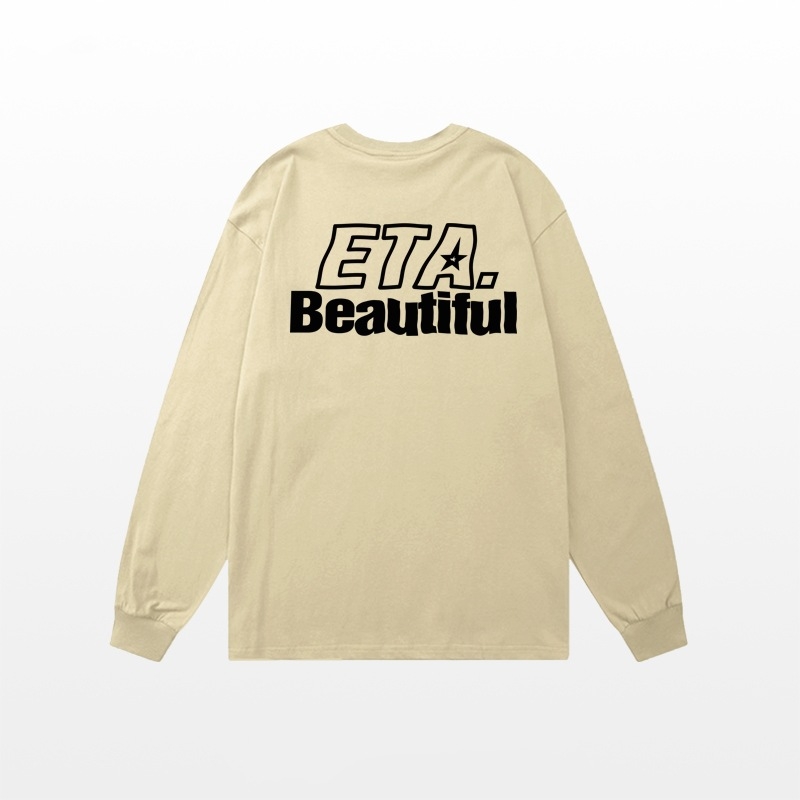 Muški dugi rukav T-shirt s otiskom slova u kineskom stilu, 100% pamuk, za proleće i jesen