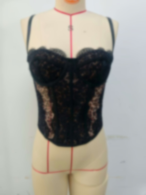 Мрежест корсет с костилки, топ за гръден кош, ултра тънки чашки, дишащ дизайн, без презрамки