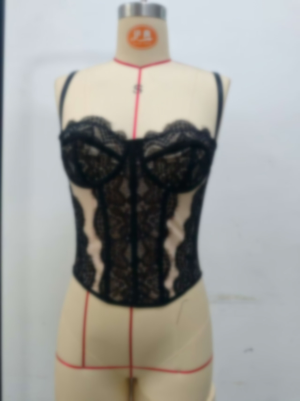 Мрежест корсет с костилки, топ за гръден кош, ултра тънки чашки, дишащ дизайн, без презрамки