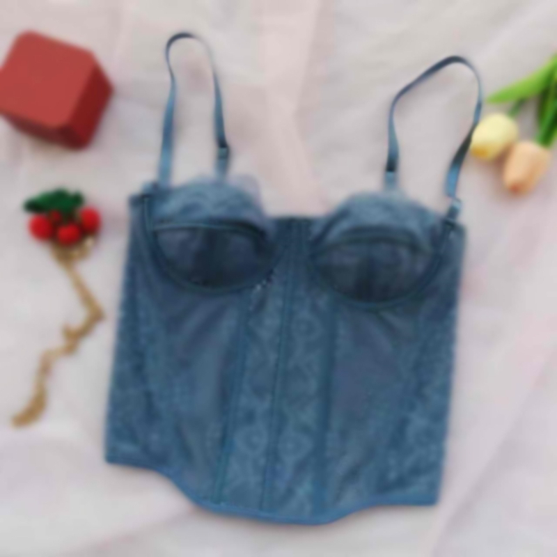 Мрежест корсет с костилки, топ за гръден кош, ултра тънки чашки, дишащ дизайн, без презрамки