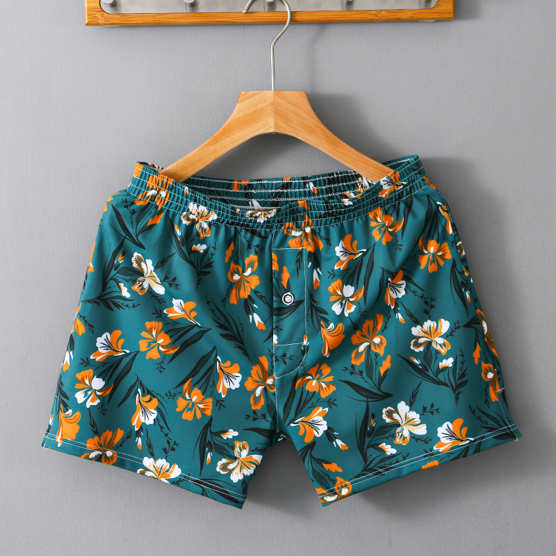 Ανδρικά σορτς πυτζάμας με floral εκτύπωση, χαλαρή γραμμή, 80–90% πολυεστέρας, μέση μεσαίου ύψους, γρήγορο στέγνωμα, διαπνοή, κατάλληλα για καλοκαίρι και φθινόπωρο