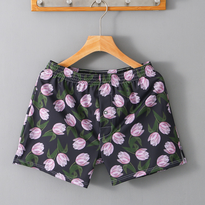 Ανδρικά σορτς πυτζάμας με floral εκτύπωση, χαλαρή γραμμή, 80–90% πολυεστέρας, μέση μεσαίου ύψους, γρήγορο στέγνωμα, διαπνοή, κατάλληλα για καλοκαίρι και φθινόπωρο