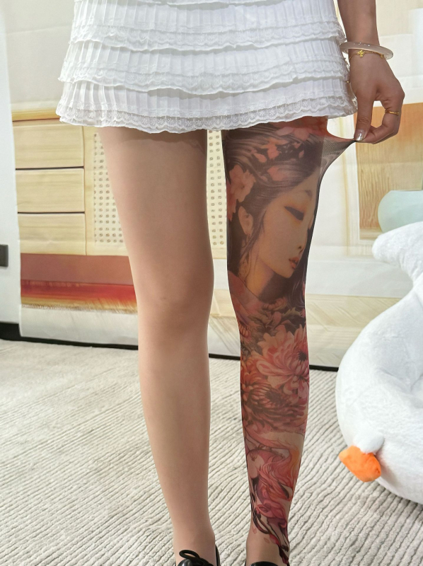 Cvjetne pantyhose s tetovažom na nogama, 15D, tanke, core-spun vlakno, oblikovanje, otporne na miris