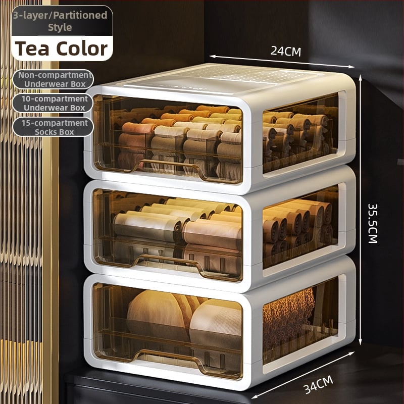 Прозрачна пластмасова кутия за съхранение с чекмедже за дрехи и бельо, марка met, персонализиране чрез печат на лого, стил лайт лукс