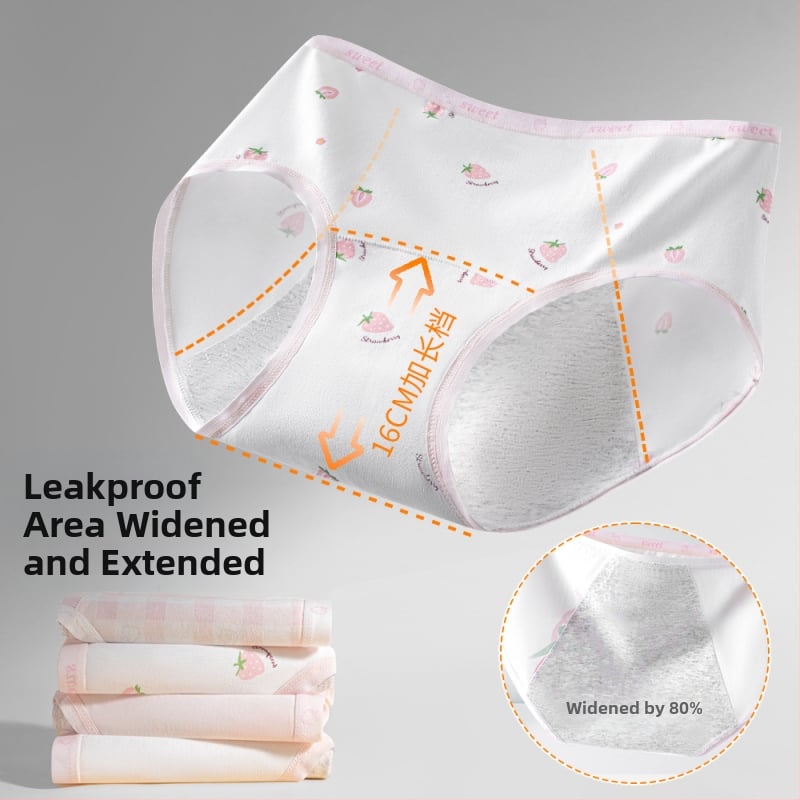 Дамски периодни бикини за момичета, 95% памук, антибактериално, защита по време на менструация, средна талия, подплата 100% памук, принт модел