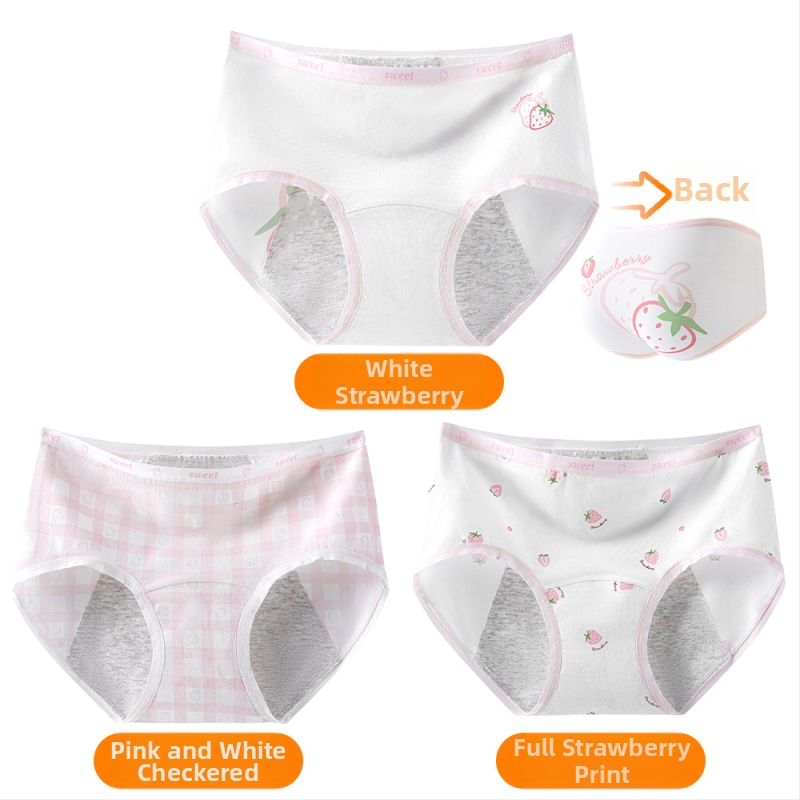 Дамски периодни бикини за момичета, 95% памук, антибактериално, защита по време на менструация, средна талия, подплата 100% памук, принт модел