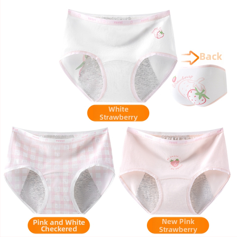 Дамски периодни бикини за момичета, 95% памук, антибактериално, защита по време на менструация, средна талия, подплата 100% памук, принт модел