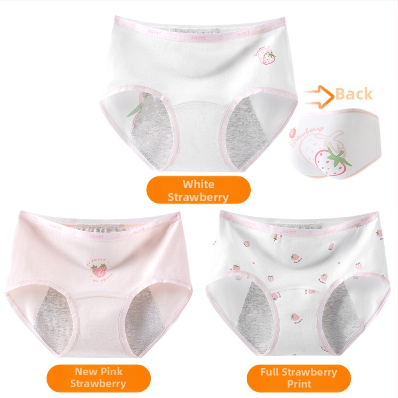 Дамски периодни бикини за момичета, 95% памук, антибактериално, защита по време на менструация, средна талия, подплата 100% памук, принт модел