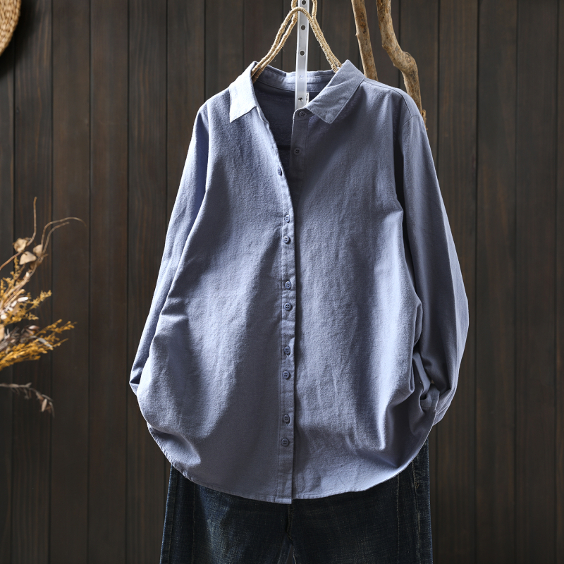 Naiske särk, kardigan-stiil, kirjanduslik retro, 100% puuvill, pikad varrukad, kaelas rever