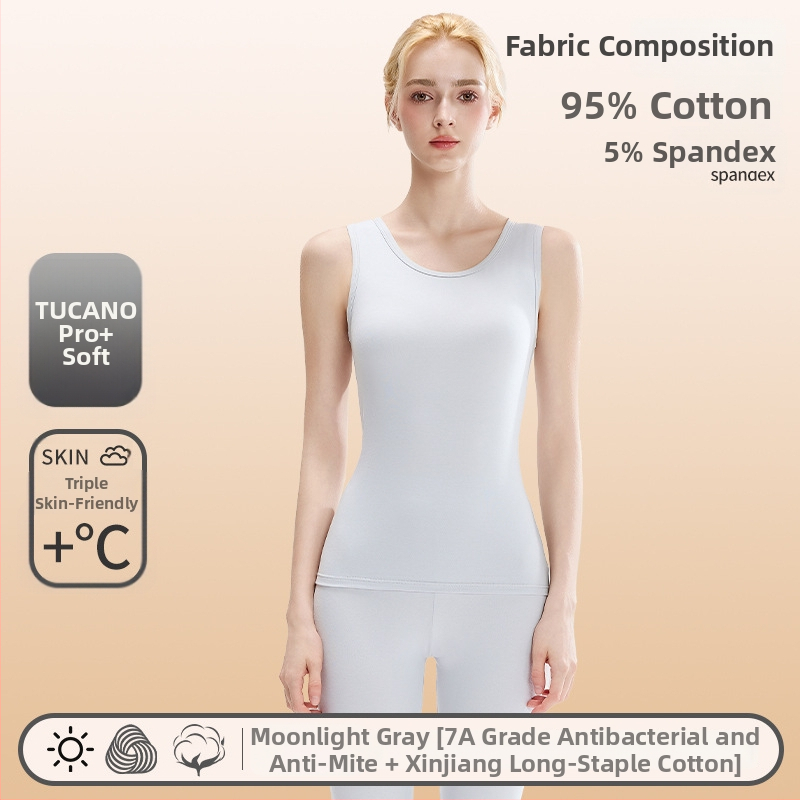 Moteriška medvilninė termovestė — apvali kaklo linija, pagrindinis sluoksnis arba tinkama nešiojimui laukei, 95–100% medvilnė, 201–250 g/m², vienos spalvos