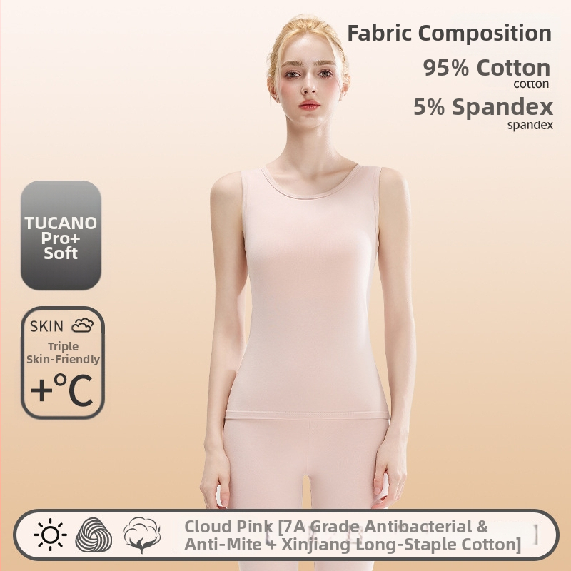 Moteriška medvilninė termovestė — apvali kaklo linija, pagrindinis sluoksnis arba tinkama nešiojimui laukei, 95–100% medvilnė, 201–250 g/m², vienos spalvos