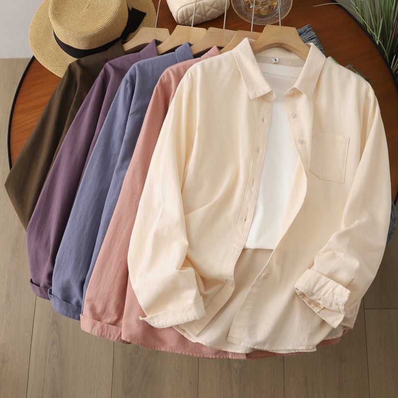 Naiste puuvillane särk vabas lõikes, lapel-kaelus, 3D muster, kirjanduslik retro stiil