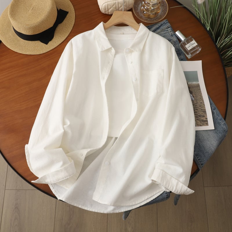 Naiste puuvillane särk vabas lõikes, lapel-kaelus, 3D muster, kirjanduslik retro stiil