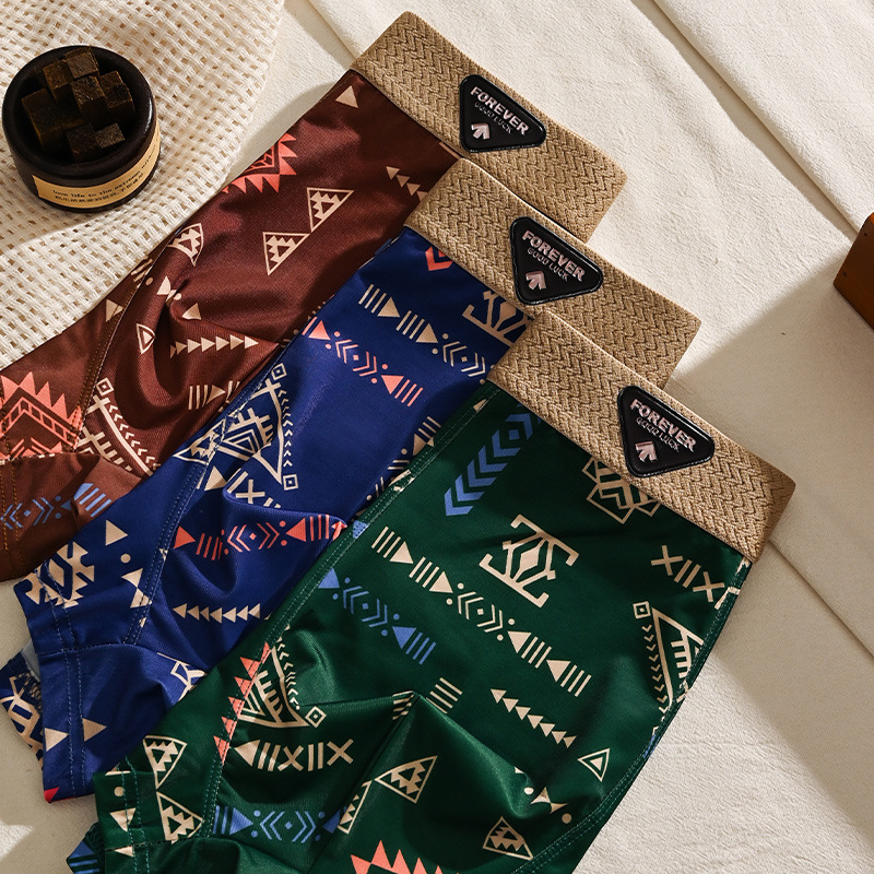 Ice Silk muške bokserice s američkim retro printom, srednji pojas, velika veličina, prozračné