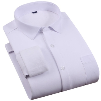 Cămașă pentru bărbați cu căptușeală de fleece și construcție groasă, mânecă lungă, guler drept, decor la buzunar, fără călcare