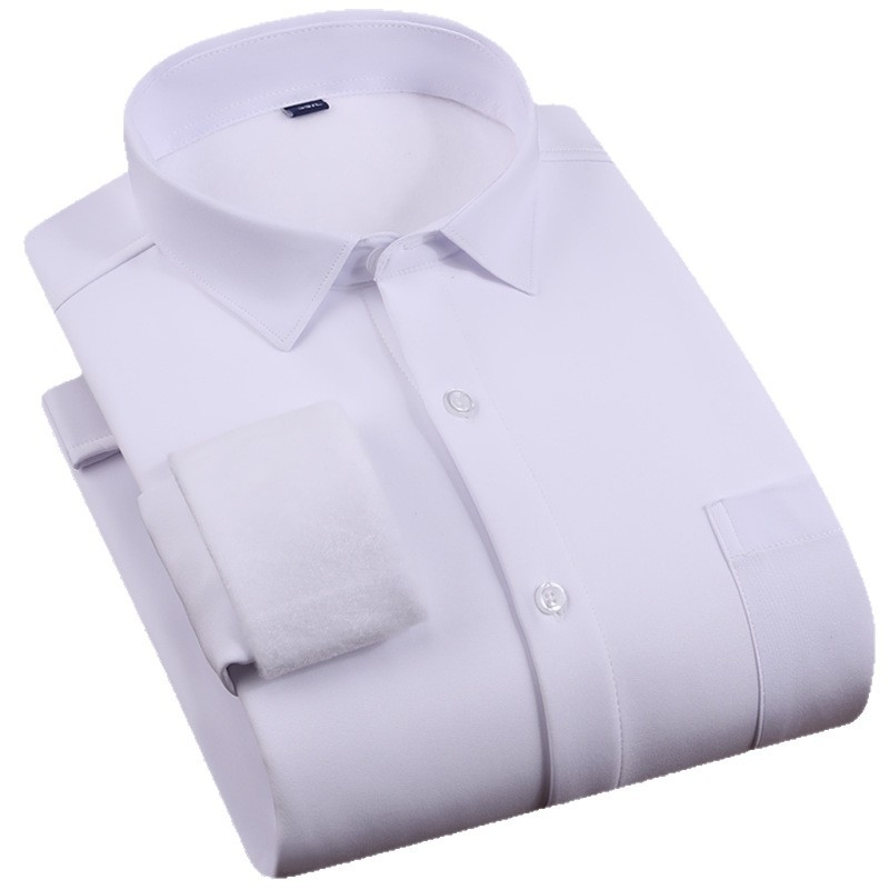 Cămașă pentru bărbați cu căptușeală de fleece și construcție groasă, mânecă lungă, guler drept, decor la buzunar, fără călcare