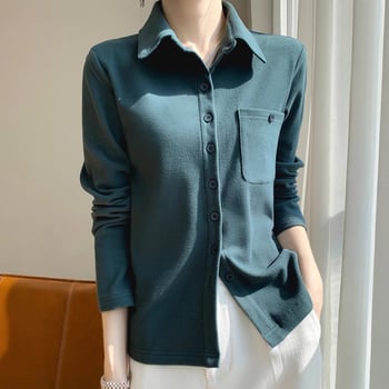 Derong harjatud särk krae, pikad varrukad, ühe nööpiga plokk, polüester 30-50%