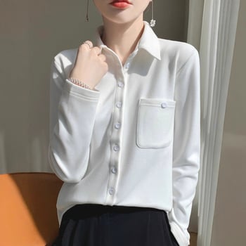 Derong harjatud särk krae, pikad varrukad, ühe nööpiga plokk, polüester 30-50%