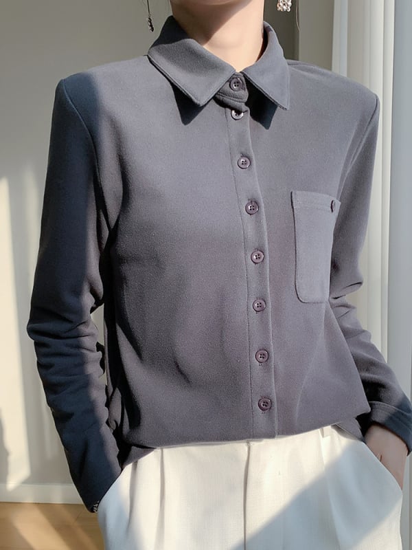 Derong harjatud särk krae, pikad varrukad, ühe nööpiga plokk, polüester 30-50%