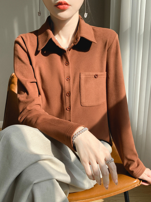 Derong harjatud särk krae, pikad varrukad, ühe nööpiga plokk, polüester 30-50%