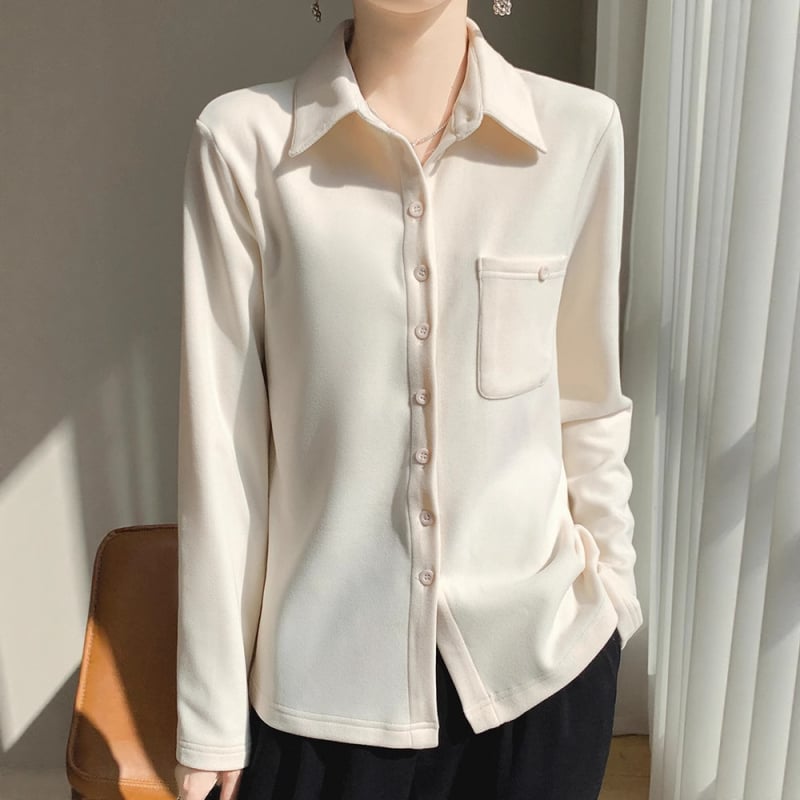 Derong harjatud särk krae, pikad varrukad, ühe nööpiga plokk, polüester 30-50%