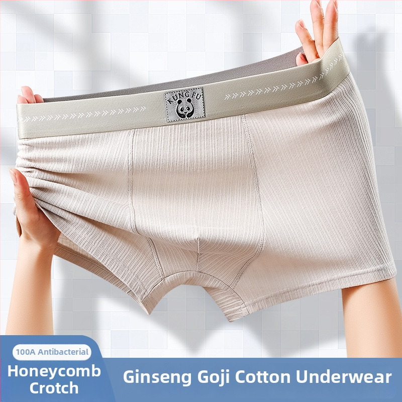 Boxeri bărbați cu imprimeu Panda, din bumbac, antibacterieni, talie medie, respirabili