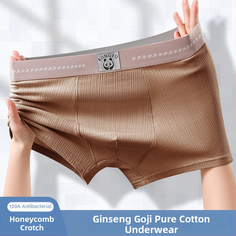 Boxeri bărbați cu imprimeu Panda, din bumbac, antibacterieni, talie medie, respirabili