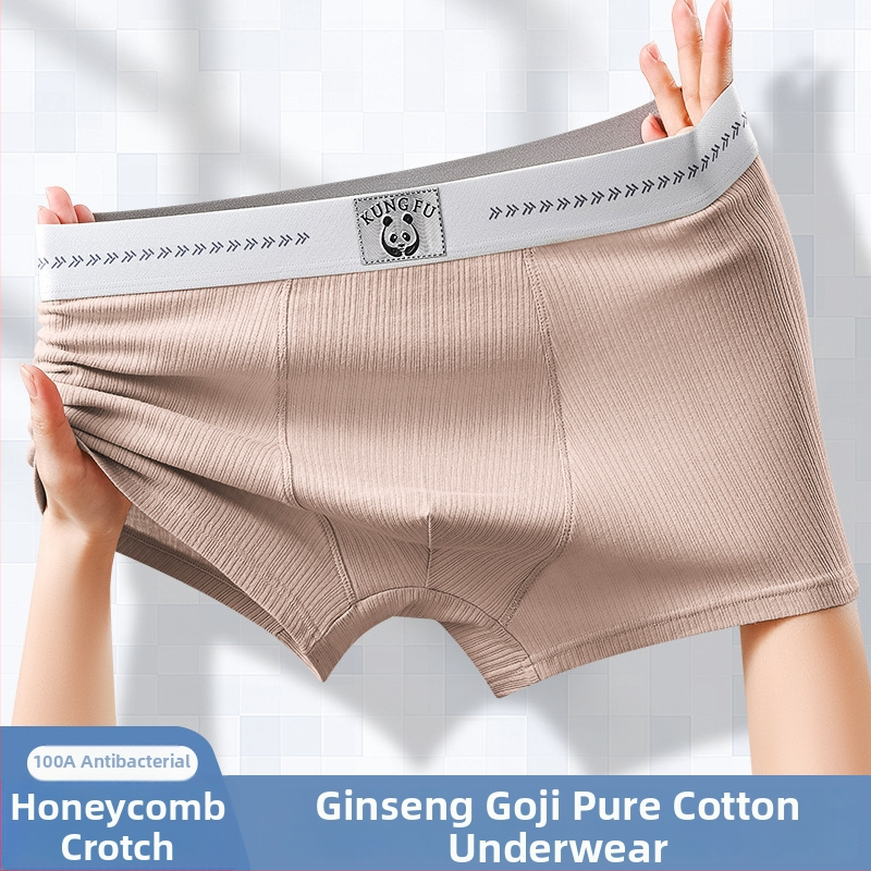 Boxeri bărbați cu imprimeu Panda, din bumbac, antibacterieni, talie medie, respirabili