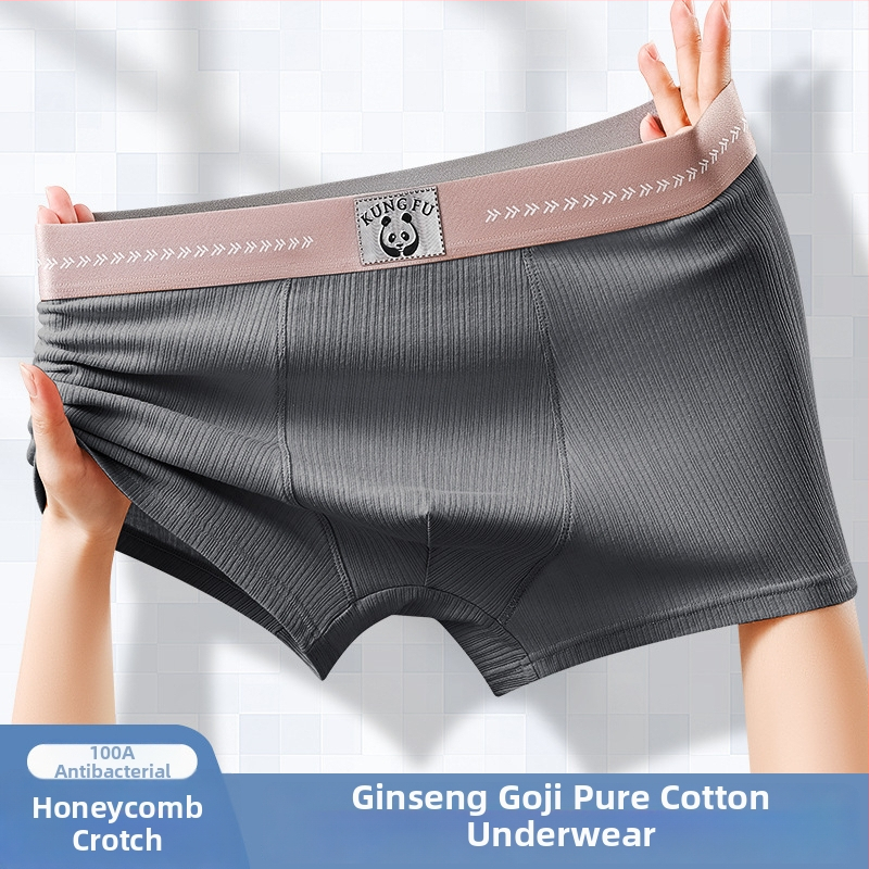 Boxeri bărbați cu imprimeu Panda, din bumbac, antibacterieni, talie medie, respirabili