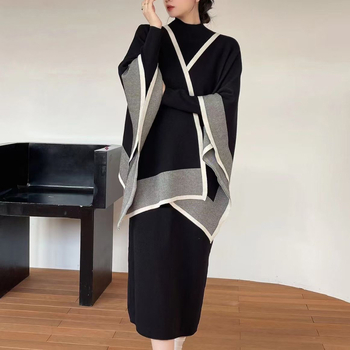 Costum casual cu fustă, material din bumbac, mâneci lungi în stil prințesă, fustă lungă, toamnă 2024