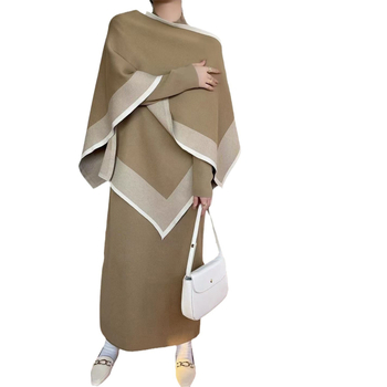 Costum casual cu fustă, material din bumbac, mâneci lungi în stil prințesă, fustă lungă, toamnă 2024