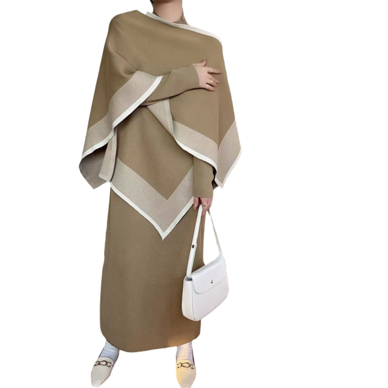 Costum casual cu fustă, material din bumbac, mâneci lungi în stil prințesă, fustă lungă, toamnă 2024