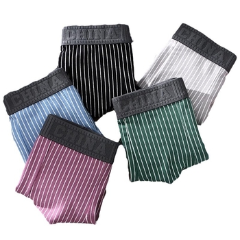 Boxeri bărbați, talie medie, model în dungile, material din poliester cu căptușeală din bumbac (90–95%), respirabili și antibacterieni