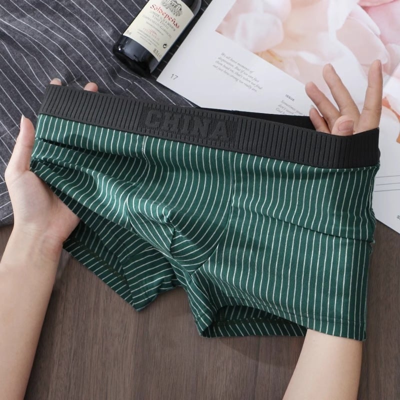 Boxeri bărbați, talie medie, model în dungile, material din poliester cu căptușeală din bumbac (90–95%), respirabili și antibacterieni