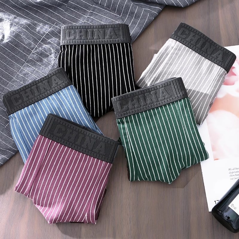 Boxeri bărbați, talie medie, model în dungile, material din poliester cu căptușeală din bumbac (90–95%), respirabili și antibacterieni