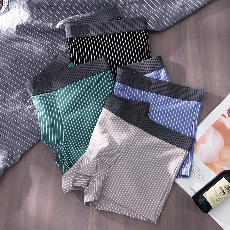 Boxeri bărbați, talie medie, model în dungile, material din poliester cu căptușeală din bumbac (90–95%), respirabili și antibacterieni