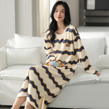 Νυχτικό φόρεμα από 100% βαμβάκι με μακριά μανίκια – στρογγυλός λαιμός, αναπνεύσιμη, μακριά φούστα, κατάλληλο για εξωτερική χρήση, φθινόπωρο 2025, μεγάλα μεγέθη