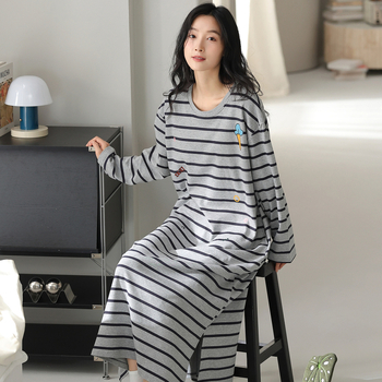 Νυχτικό φόρεμα από 100% βαμβάκι με μακριά μανίκια – στρογγυλός λαιμός, αναπνεύσιμη, μακριά φούστα, κατάλληλο για εξωτερική χρήση, φθινόπωρο 2025, μεγάλα μεγέθη