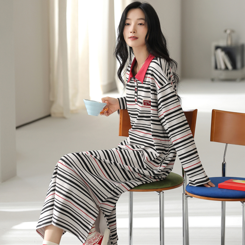 Νυχτικό φόρεμα από 100% βαμβάκι με μακριά μανίκια – στρογγυλός λαιμός, αναπνεύσιμη, μακριά φούστα, κατάλληλο για εξωτερική χρήση, φθινόπωρο 2025, μεγάλα μεγέθη