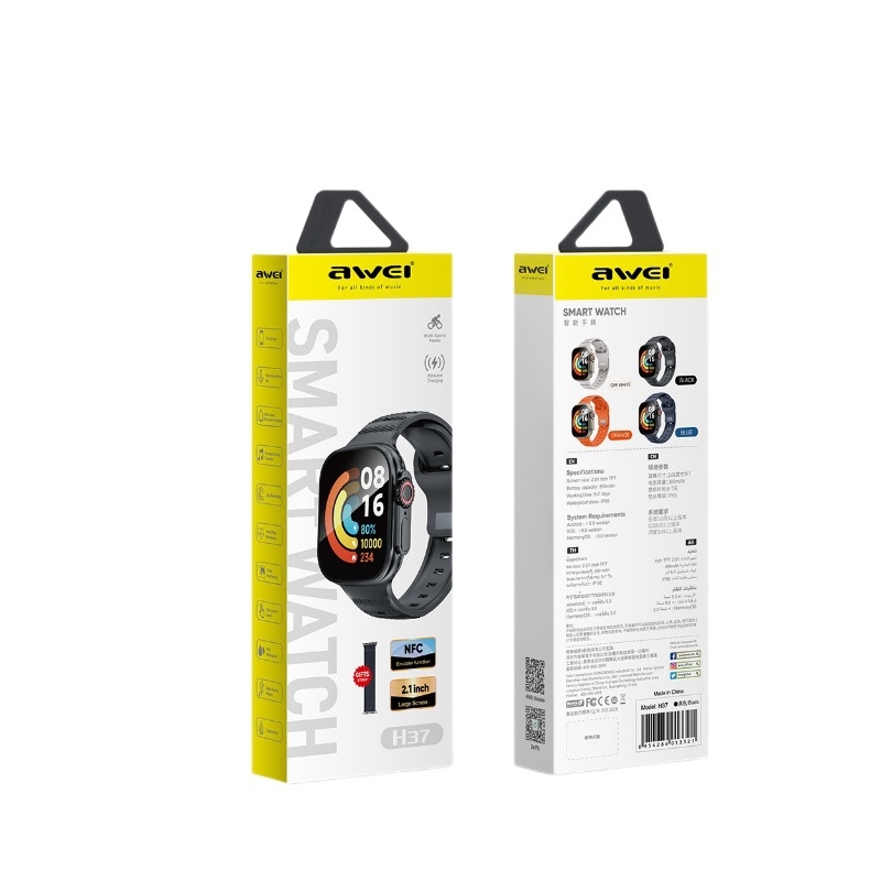 Awei H37 Ceas inteligent cu NFC, monitorizare ritm cardiac, tensiune arterială, oxigen în sânge și numărătoare de pași