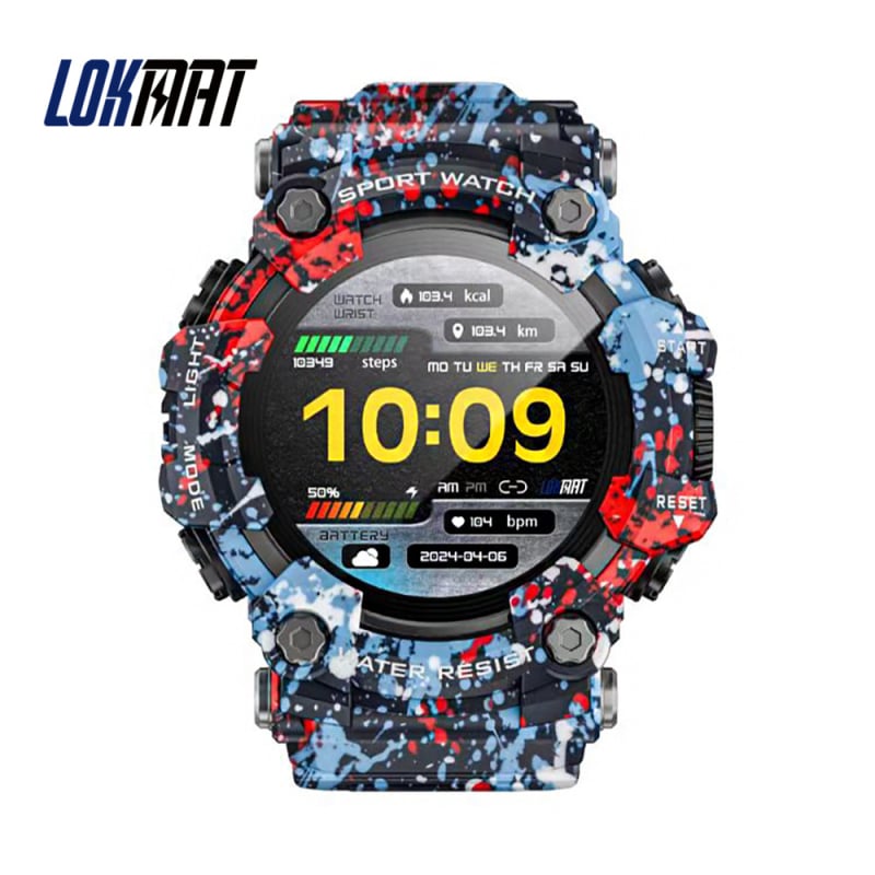 LOKMAT Attack GT smartwatch outdoor cu apelare Bluetooth, busolă încorporată și lanternă; Android compatibil; monitorizare sănătate (ritm cardiac, tensiune arterială, SpO2, somn); încărcare magnetică cu baterie de 300 mAh