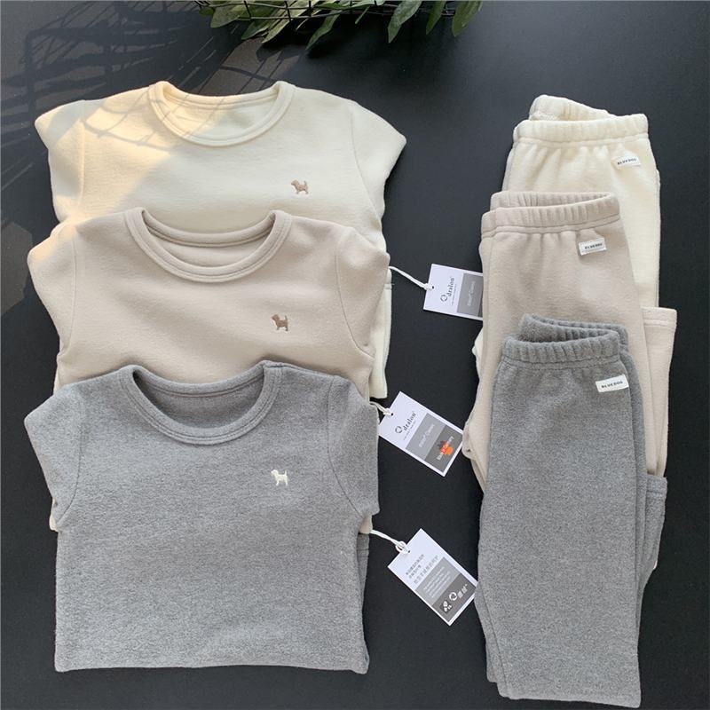 Детски пижамен комплект от велурено топло облекло - унисекс, две части, есенно-зимно, карикатурен принт, полиестер 85%