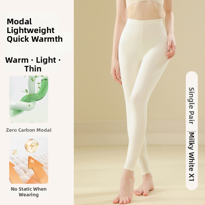 Pantaloni termici din modal pentru femei, subțiri, talie înaltă, controlul abdomenului, strat dublu