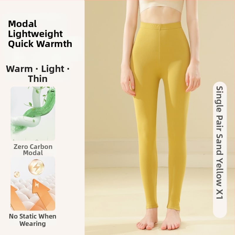 Pantaloni termici din modal pentru femei, subțiri, talie înaltă, controlul abdomenului, strat dublu