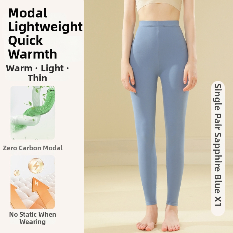 Pantaloni termici din modal pentru femei, subțiri, talie înaltă, controlul abdomenului, strat dublu