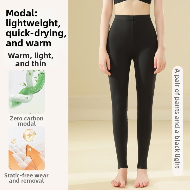 Pantaloni termici din modal pentru femei, subțiri, talie înaltă, controlul abdomenului, strat dublu