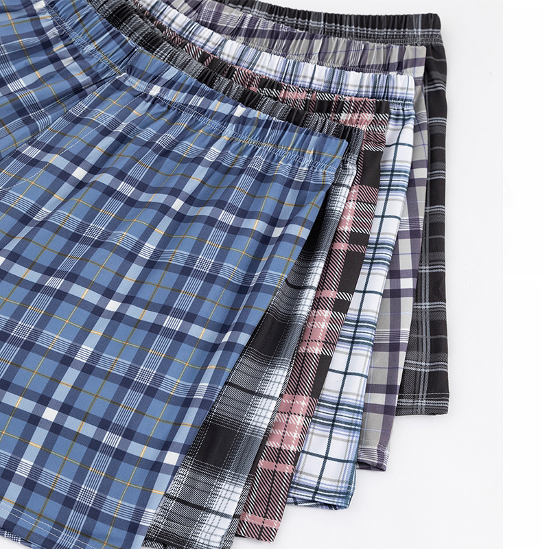 Boxeri de bărbați în carouri, croială largă, talie înaltă, uscare rapidă, poliester, vară