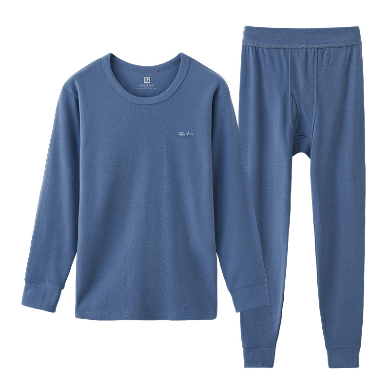 Set de pijama termic din bumbac pentru bărbați – tricou cu guler rotund și pantaloni, 100% bumbac, grosime 201–250 g/m², antibacterian și cald, imprimeu anime, pentru tineri 18–40