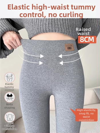 Naiste puuvillased leggingud fliisivoodriga, kõrge vöökoht kõhu kontrolliks, paksud talve-termo leggingud, koostis 95% puuvill ja kuni 30% spandex